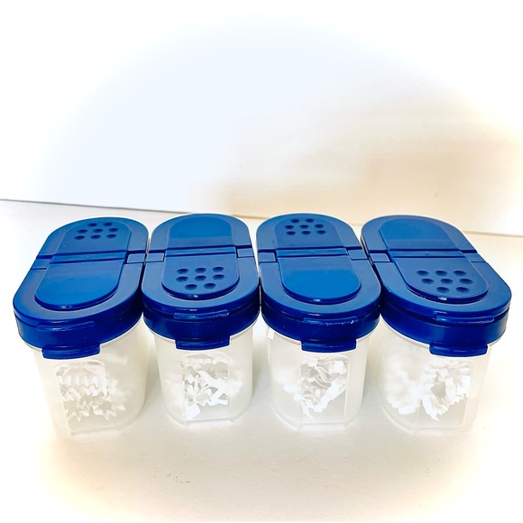 Tupperware Spice Holder Shake & Pour Set of 4 Cobalt Blue Tops Like New - Picture 3 of 8